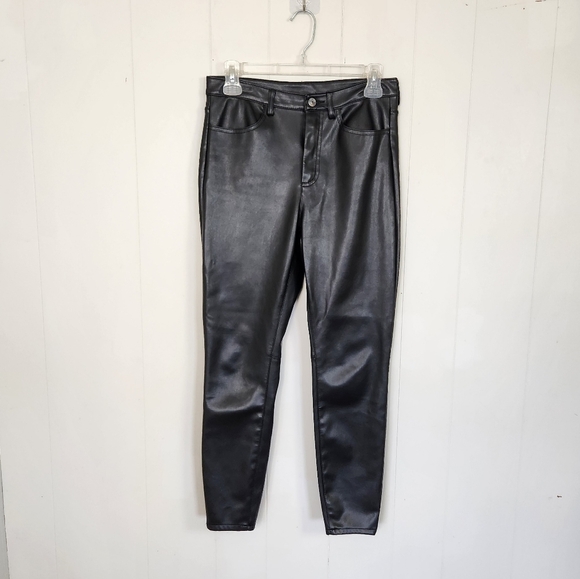 Free People Faux Leather Vegan High Rise Long & Lean Pants Leggings Stretchy - Picture 3 of 9